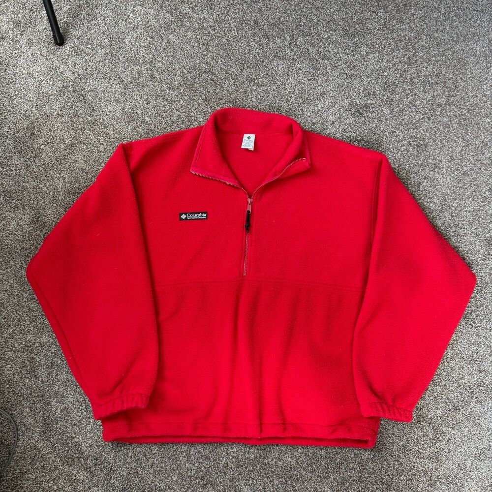 VTG 90s Columbia Made in USA Half Zip Fleece Pullover Jacket Red Men's L